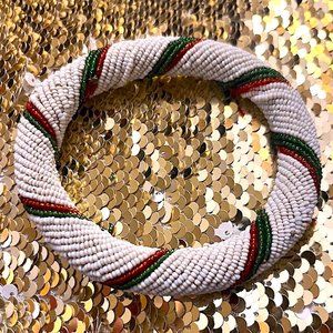 WHITE RED AND GREEN BEADED BANGLE WARRIOR BRACELET